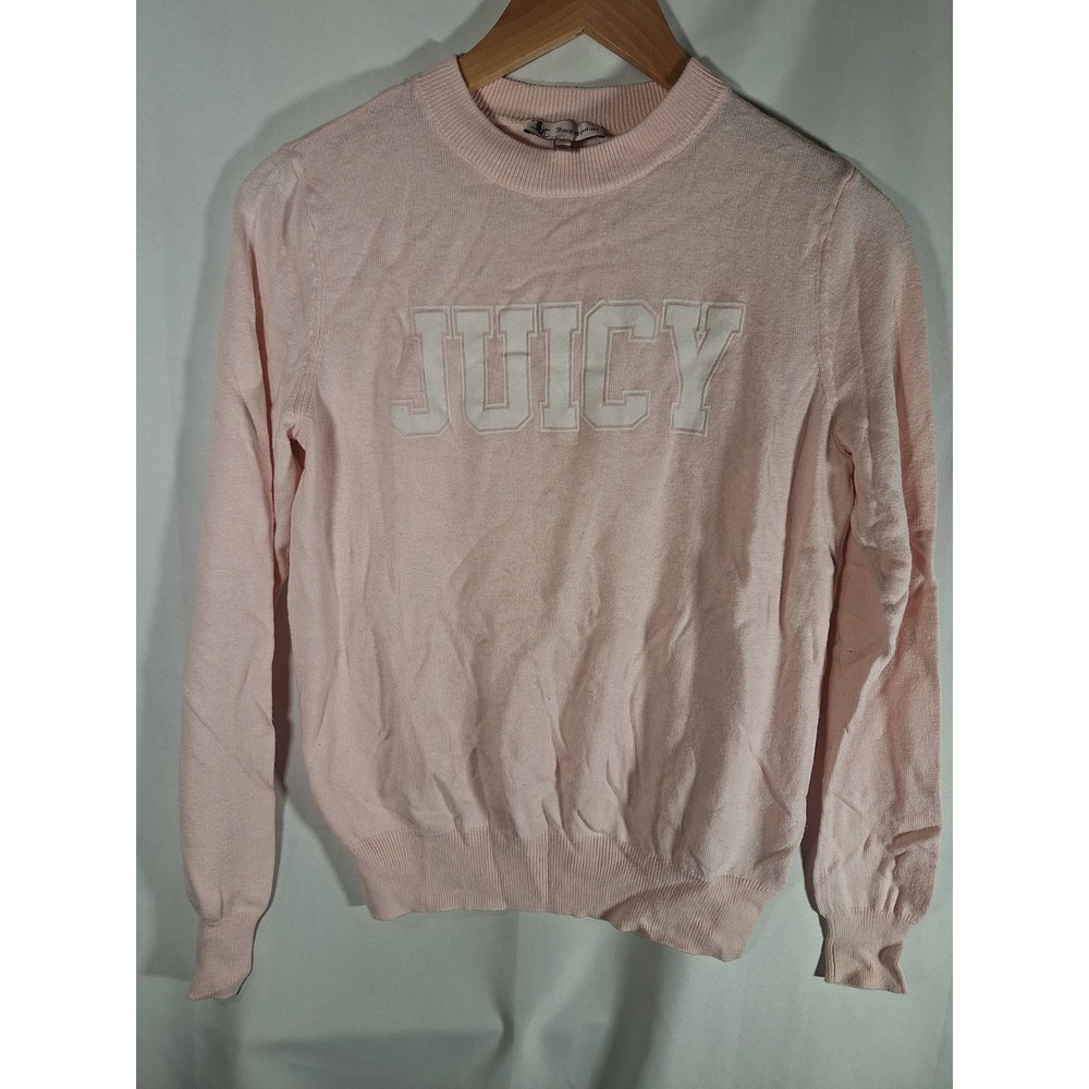Juicy Couture Womens Pink Logo Knit‎ Crewneck Pullover Sweater Size Medium Y2K